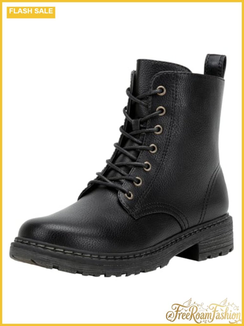 Women's Faux Leather Combat Boots Lace Up Ankle Booties Side Zip
